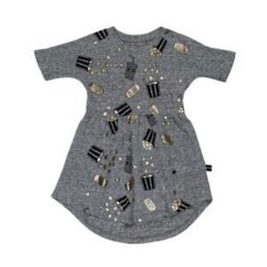 Huxbaby Gray Gold Black Popcorn Graphic Accent Cotton Casual Dress Girl’s Size 6